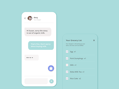 Daily UI Challenge_#13_Direct Messaging app button challenge chat box checklist conversation daily ui challenge delivery design direct messaging food grocery list icon messages mobile pickup shopper talks ui