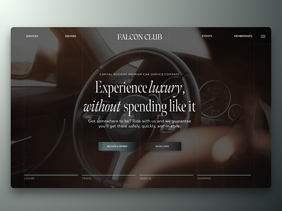Falcon Club Landing Page branding cars luxury ui ux web website