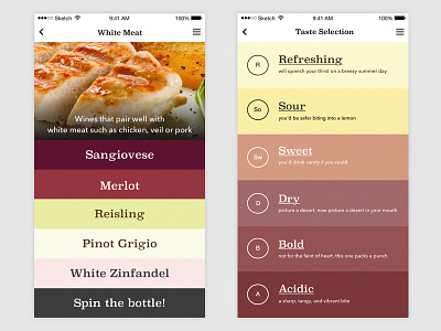 Wine Time app application colors pale red wine ui white wine wine