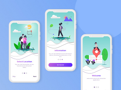 Onboarding ui travel app flat design illustration onboarding ui