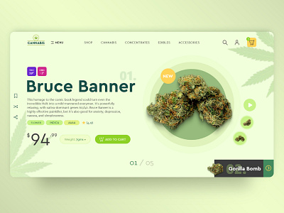 Online Cannabis Dispensary | Hero Section cannabis cbd creativity design edibles elegant explore leaf marijuana uxui website weed