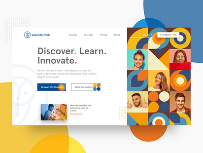 Learners Hub | Hero Section app colorful concept creative design education elearning explore learning app learning platform online course responsive students tutors uxui xd