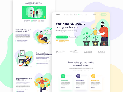 Fintal Finance Company | Landing Page app colorful concept creative design explore figma finance finance app fintech investment app landing page minimal money user interface design uxui webflow website design wordpress xd