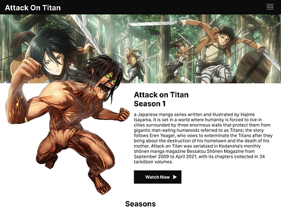Attack on UI, an anime inspired landing page anime attack on titan landing page shingeki no kyojin streaming ui