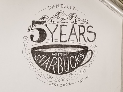 5 Year Anniversary Badge design hand lettered ink typography