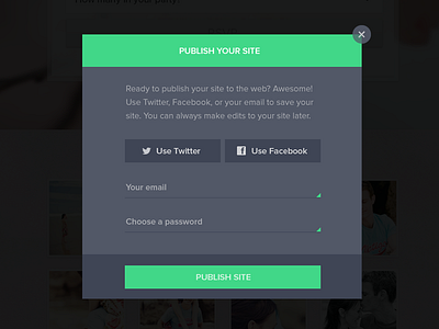 Publish Modal facebook flat form minimal modal modal window sign up signup simple twitter ui web