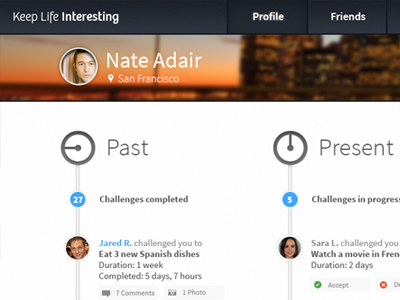 Keep Life Interesting blur circle dashboard nav profile timeline ui