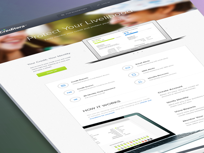 Creditera Landing Page credit credit score features how it works icons landing page responsive sign up site ui web