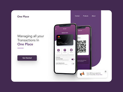 One Place Fintech Landing Page app design minimal ui web