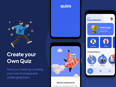 Quizo App | Quiz App app design illustration minimal ui ux uxui