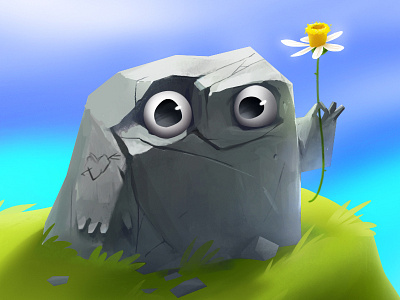 I flower you! 2d cartoon character cute flower illustration rock stone