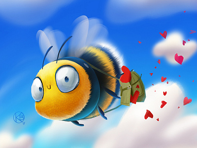 Happy Valentine's Day 2d bee bug caroon cute digitalart drawing fly heart illustration love painting
