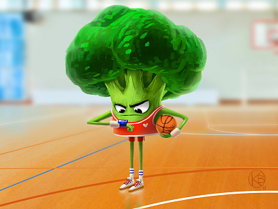 Broccoli 2d art basketball character cute fruit funy icon illustration katerina branch sport vegetable