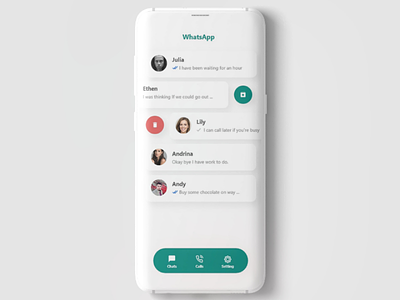 WhatApp redesign android app app design clean flat graphic design interface ios minimal mobile app design mobile ui product design redesign simple social network ui ux uxui whatsapp white