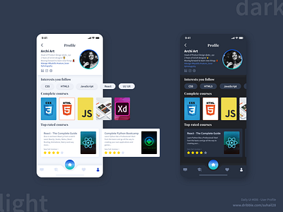 DailyUI_#006 - User Profile adobe xd course app dailyui dark ui education app learning app light ui mobile app profile design ui design user profile