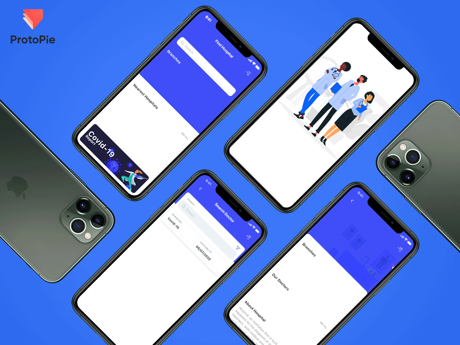 ProtoPie 5.0 Playoff : The Doctor App adobe xd app design appointment booking covid 19 doctor doctor app doctor appointment illustration iphone mobile app protopie5.0 ui design ux design
