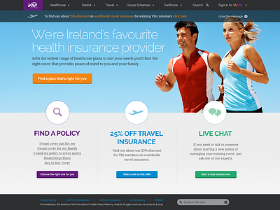 Vhi Landing Page clean flat health insurance homepage icons ireland landing menu policy raleway vhi