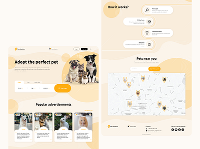 Landing page for adoption of pets adoption card card ui corporate site design how it works landing page map pet pet adoption search ui