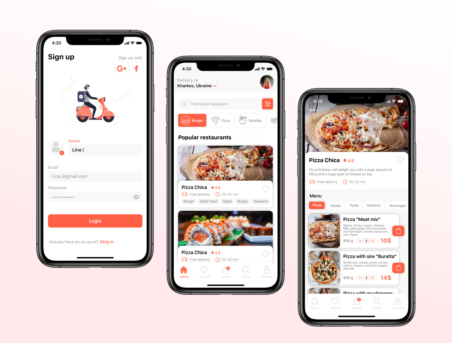 Food delivery mobile app by Angelina Vodianytska on Dribbble