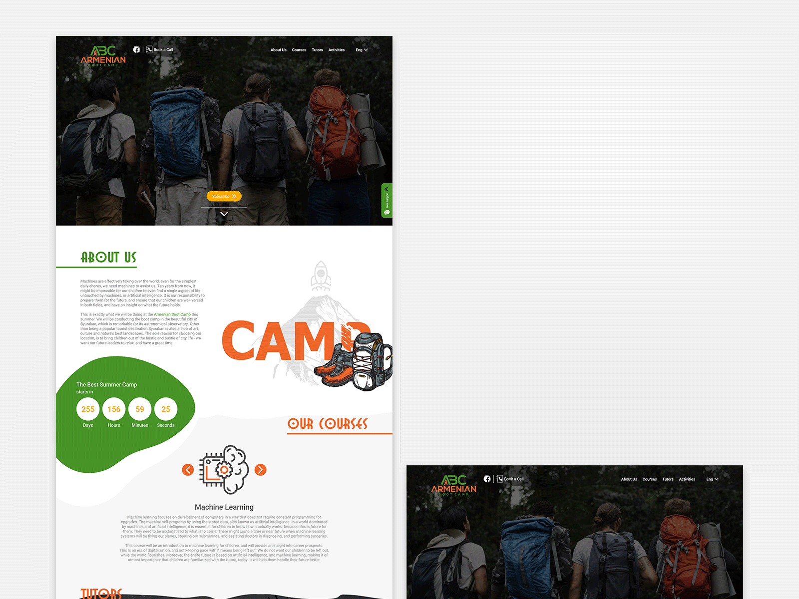 Armenian Boot Camp Website Design camp camp website green grey landingpage orange ui ui ux uiux website website concept website design