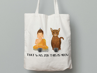 Canvas Tote Bag Illustration zen and meow cat communication design design illustration tote bag zen