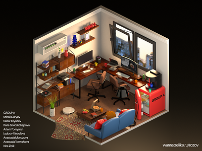Concept office 3d arnold render cine cinema4d design figma isometry light modern moscow office russia soviet workspace