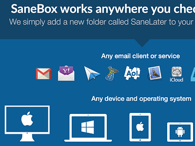 Works Anywhere section on SaneBox's homepage