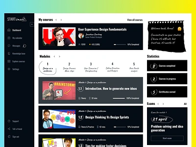 Education: Start Smart E-learning Web App black classes creative dark dashboard education exams interface learning learning app learning platform my lessons online courses online school school self development statistics ui ux web