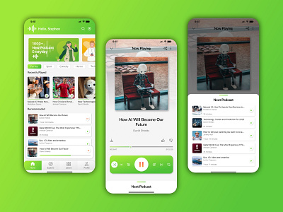 Green Podcast App Design app graphic design mobile podcast ui