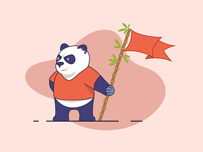 Panda Bear adobe illustrator art bamboo bear branding character flag flat illustration panda red vector