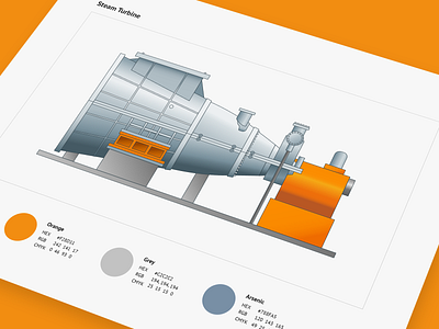 Steam Turbine art drawing illustraion industrial orange scada shape tech technical vector