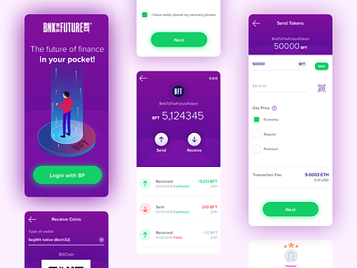 BF Wallet - App Mobile app mobile bftoken bfwallet bitcoin bnktothefuture crypto crypto app cryptocurrency currency fiat finance gradient ios mobile