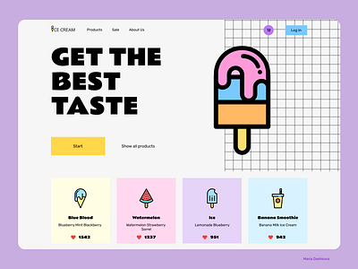 Landing Page design ice cream landing page online shop store ui