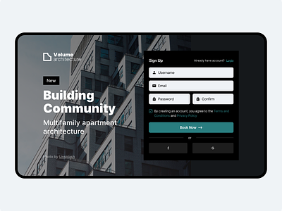 Volume Architecture — Building Community apartment architecture branding building community concept dailyui dailyuichallenge free landing page sign in sign up tag typography ui ui design ux web website