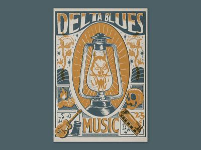 Poster illustration for delta blues blues crossroads delta blues design graphicdesign illustration logo music screen print screenprint serigraph serigraphy typography