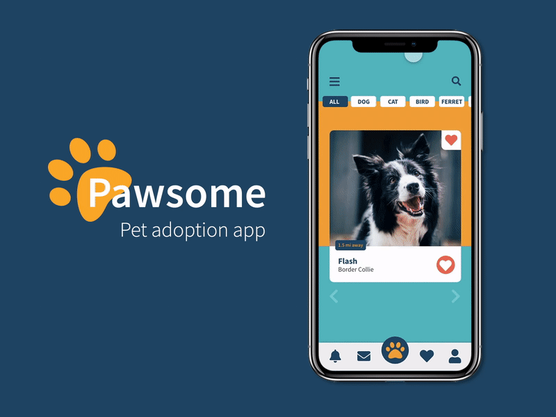 Pawesome - Pet Adoption app adobe xd pets ui