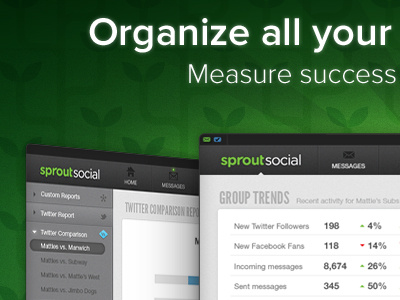 Sprout Social Homepage green homepage leaves plant social media ui website
