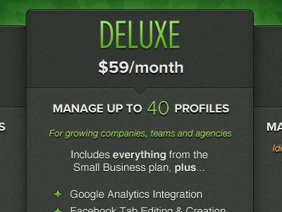 Pricing Page grow plant pricing social media tab table