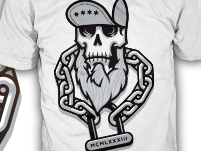 Skull & Chain Tshirt beard bicycle chain lock mustache skull u lock vector