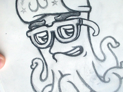 Rocktopus glasses illustration octopus pencil sketch
