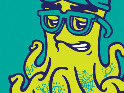Rocktopus WIP glasses green illustration lime octopus purple rock tattoo teal vector