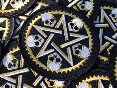 Pentacrank Patch bicycle crank gear gold patch pentagram skull star