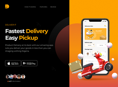 Mobile App Landing Page for D'livrit App clean design ui ux web