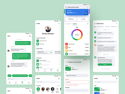 Finance | Mobile app android app bank card chat finance light mobile notifications profile select settings statistics support tabs transactions transfer