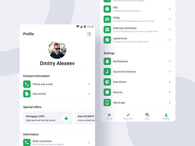 Bank app profile