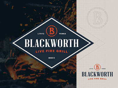 Blackworth Live Fire Grill branding container shape flame identity design typogaphy