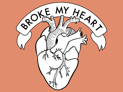 Broke My Heart adobe illustrator anatomical heart anatomy black and white flat illustration heart illustration illustrator line art tattoo design typography vector vector art