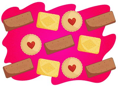 British Biscuits art biscuits bourbon custard cream design flat flat design flat illustration food food and drink food illustration illustration illustrator jammy dodger pattern pink vector vector art