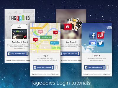Tagoodies Login tutorial screens ios login tags