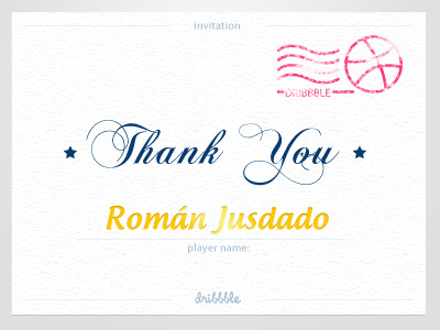 Thank You card invitation player stamp texture thanks type